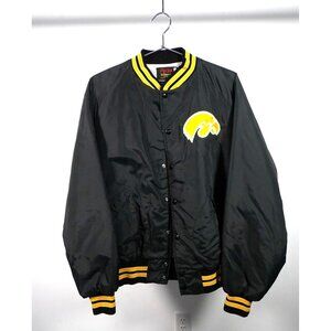 Vintage Pla-Jac Iowa Hawkeyes Snap Bomber Jacket Black/Yellow XL Made in USA